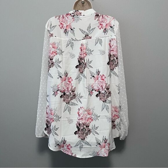 Floral Loose Fitting Blouse w/Sheer Sleeves Size XL - Picture 6 of 9